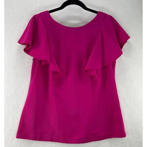 Banana Republic Top Womens Sz 6 Round Neck Flutter Sleeve V-Back Fuchsia Pink